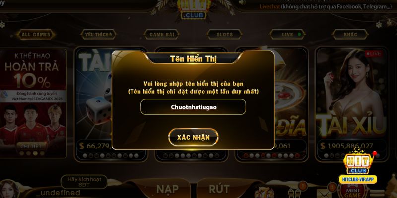 Đặt tên hiển thị Hitclub 