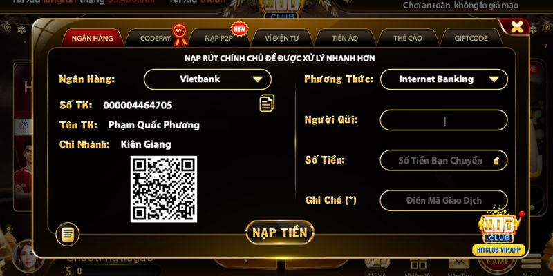 Nạp tiền Hitclub qua Ngân hàng nội địa
