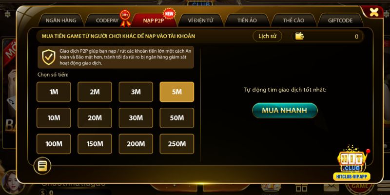 Nạp tiền Hitclub qua P2P