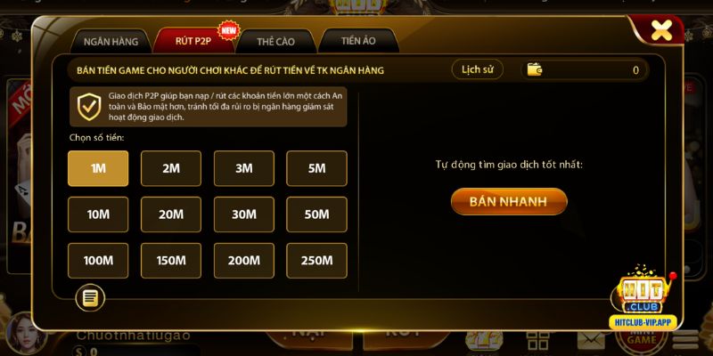 Hướng dẫn rút tiền Hitclub bằng P2P