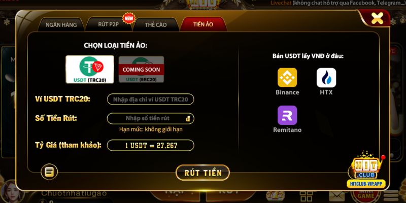 Rút tiền Hitclub bằng USDT TRC20
